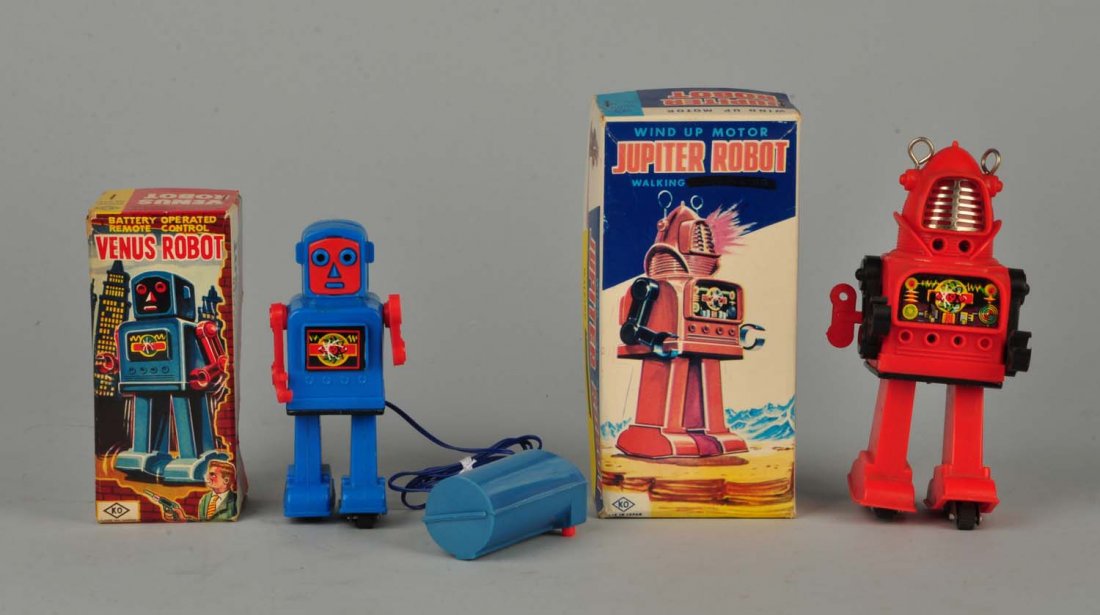 Lot Of 2: Plastic Robots In Boxes. (1 of 1)