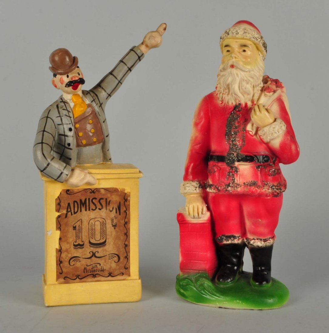 Lot Of 2: Santa & Carnival Barker Chalk Figures. (1 of 2)