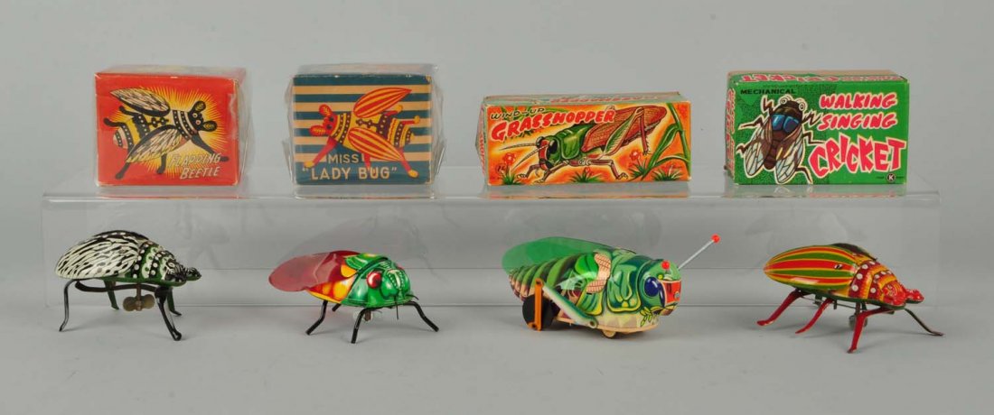 Lot Of 4: Japanese Wind Up Tin Litho Toy Bugs (1 of 1)