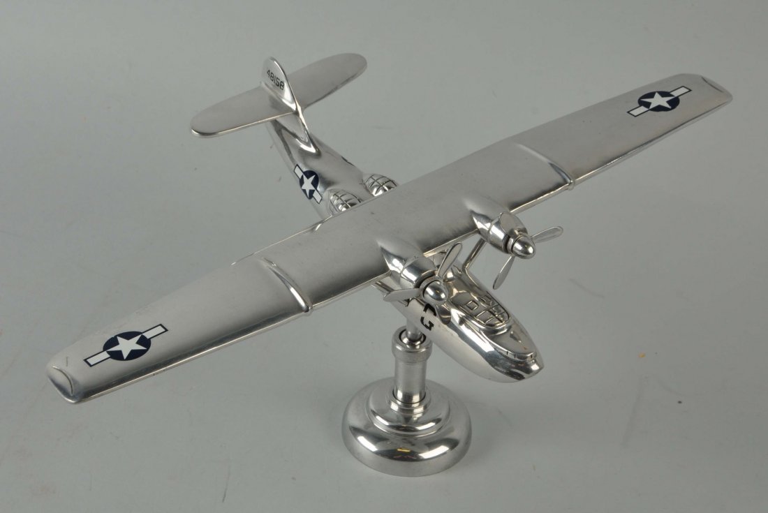 Cast Aluminum Clipper Type Plane on a Stand. (1 of 1)