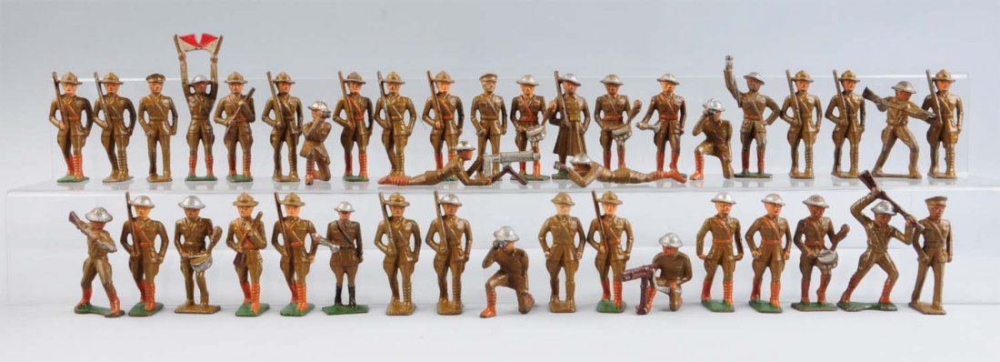 Lot Of 40: Barclay Type Toy Soldiers.: Only very minimal wear here and there. A very nice clean group. Condition (Excellent). Size Each: 3-1/4'' T.