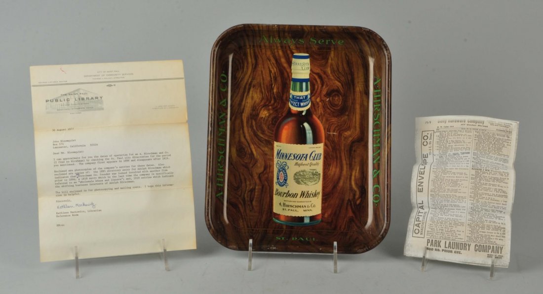 Minnesota Club Whiskey Serving Tray and Paperwork. (1 of 1)