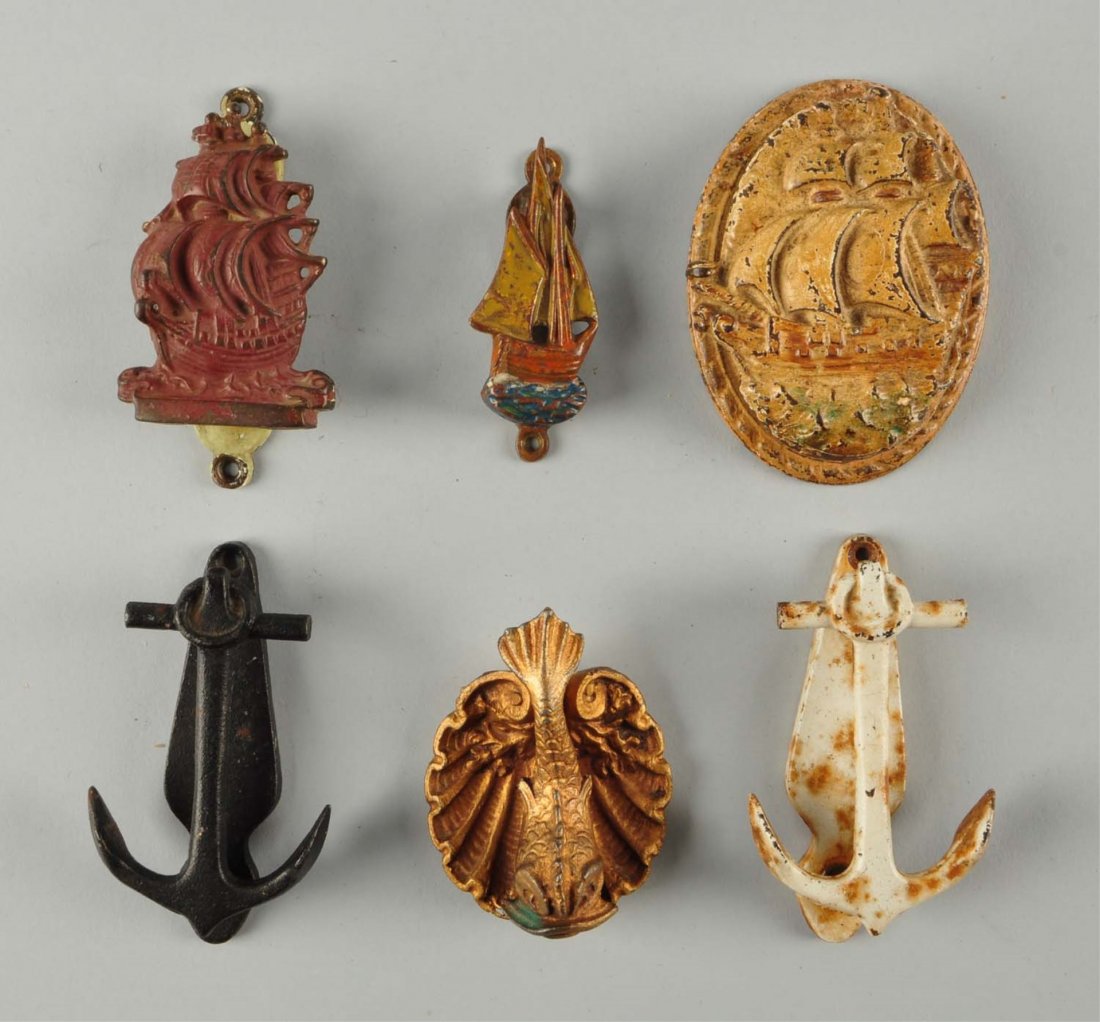 Lot Of 6: Cast Iron Nautical Themed Door Knockers.: Condition (Good - Excellent). Size Largest: 4'' L.