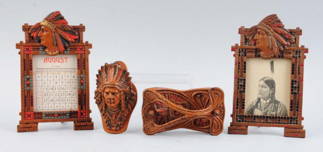 Lot Of 4: Cast Iron Indian Desk Accessories. (1 of 1)