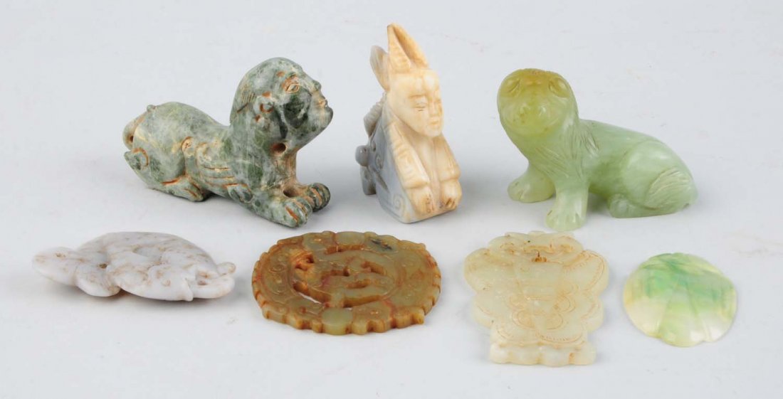 Lot Of 7: Assorted Stone & Jade Figures. (1 of 2)