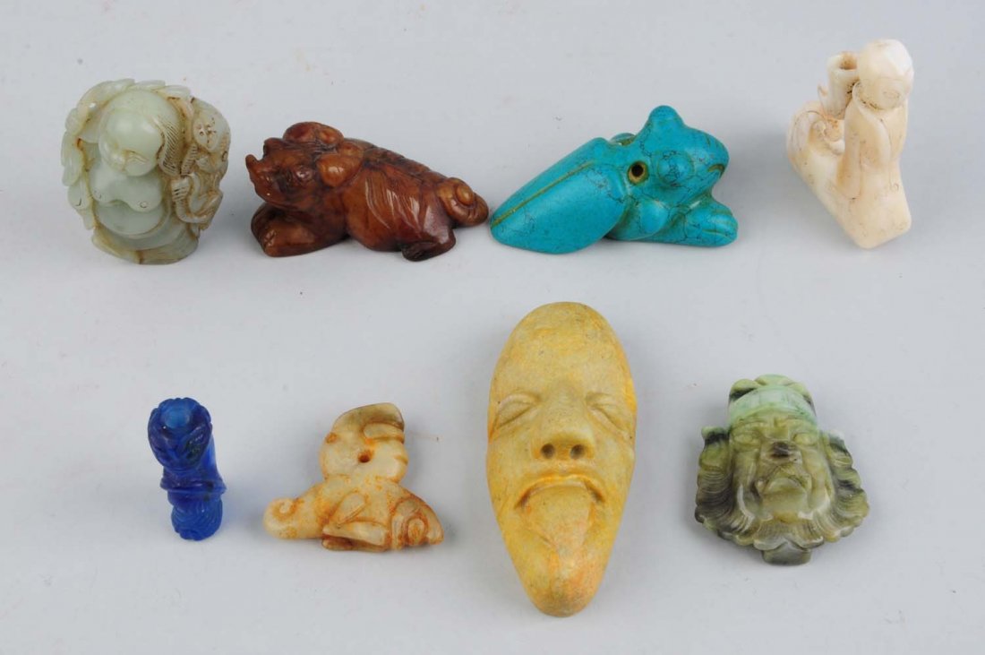 Lot Of 8: Oriental Antique Jade Figures.. (1 of 2)