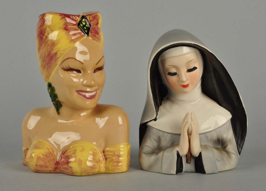 Lot Of 2: Lady Head Vases. (1 of 2)