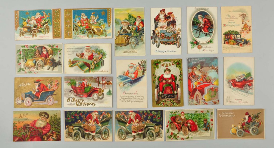 Lot Of 19: Santa In Automobile Postcards. (1 of 1)