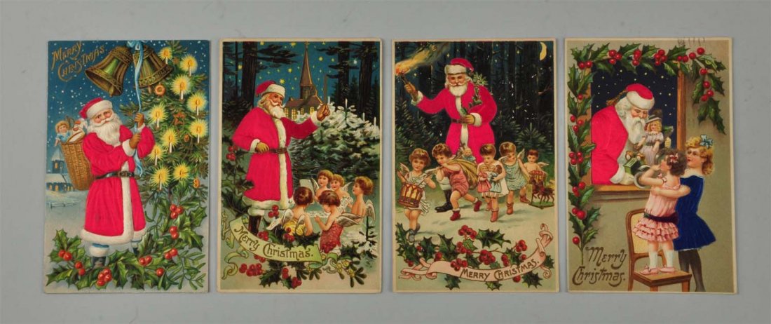 Lot of 4: Santa In Silk Suit Postcards. (1 of 1)
