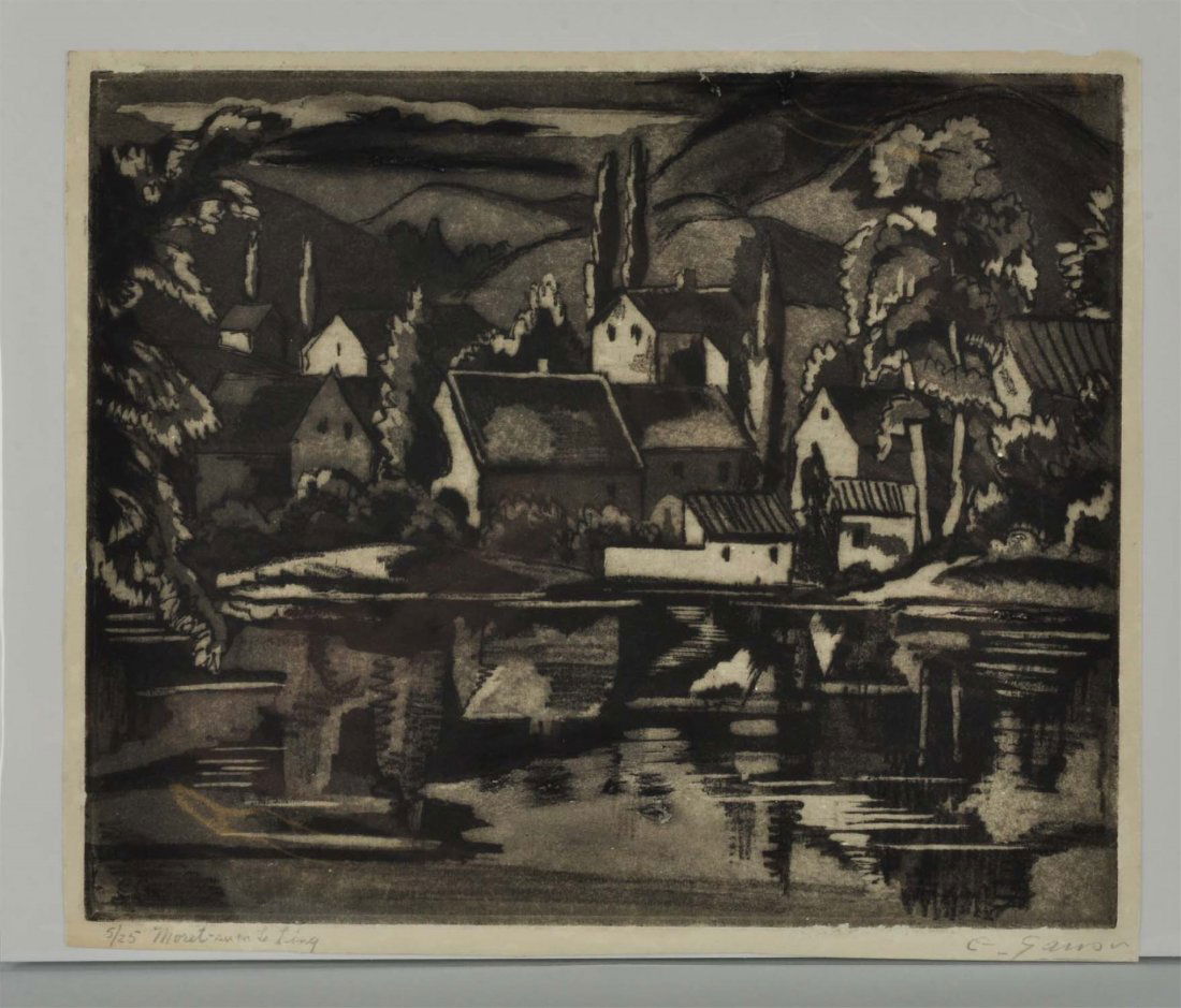 Engraving "Moret-sur-le-Loing" By Emil Ganso. (1 of 3)