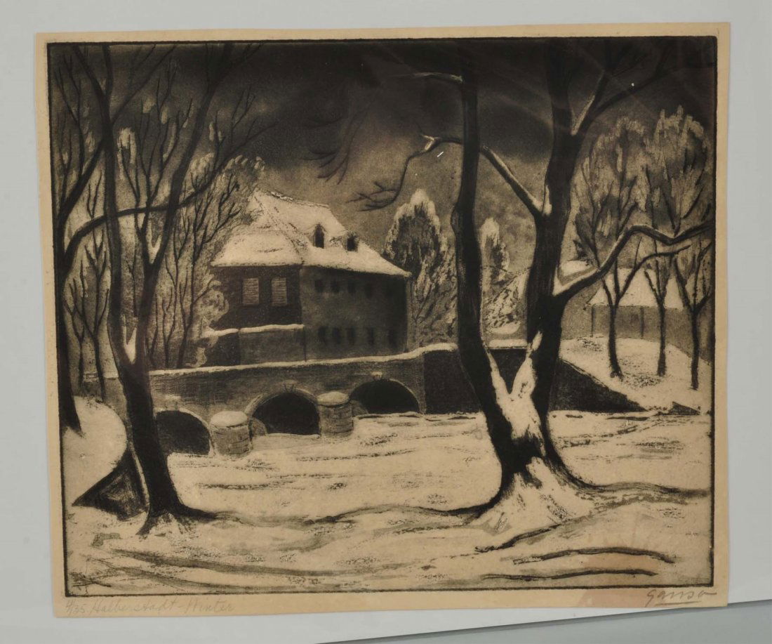 Engraving "Halberstadt Winter" By Emil Ganso. (1 of 3)