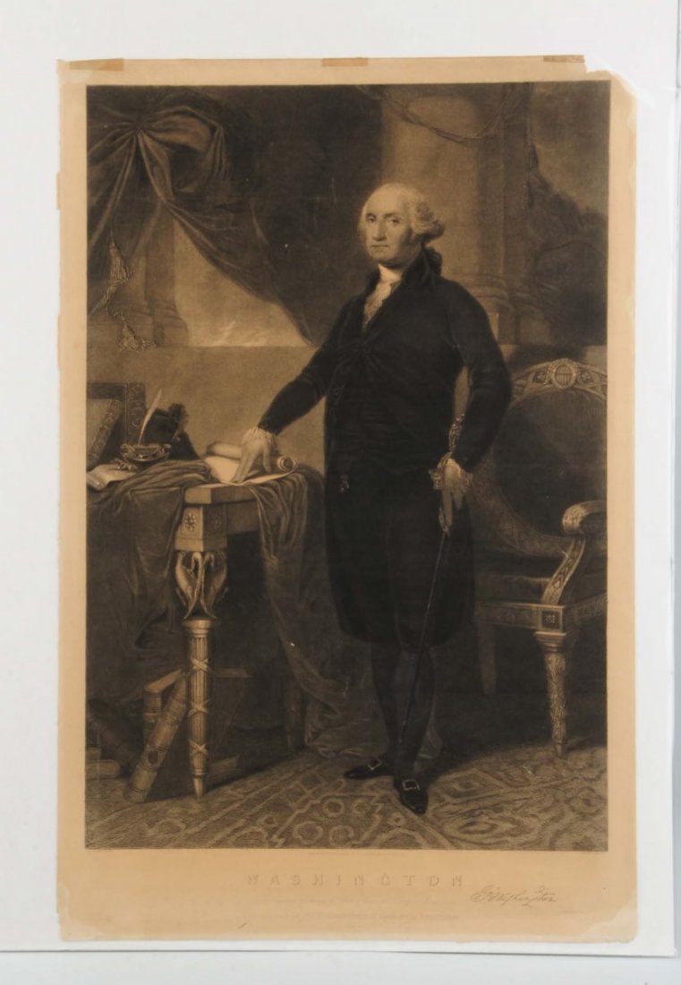 Engraving "George Washington".: Engraving after Gilbert Stuart. "George Washington" engraved by J. Halpin. 27-5/8" x 18-1/8 sheet size. Size 28" x 18 -1/2".