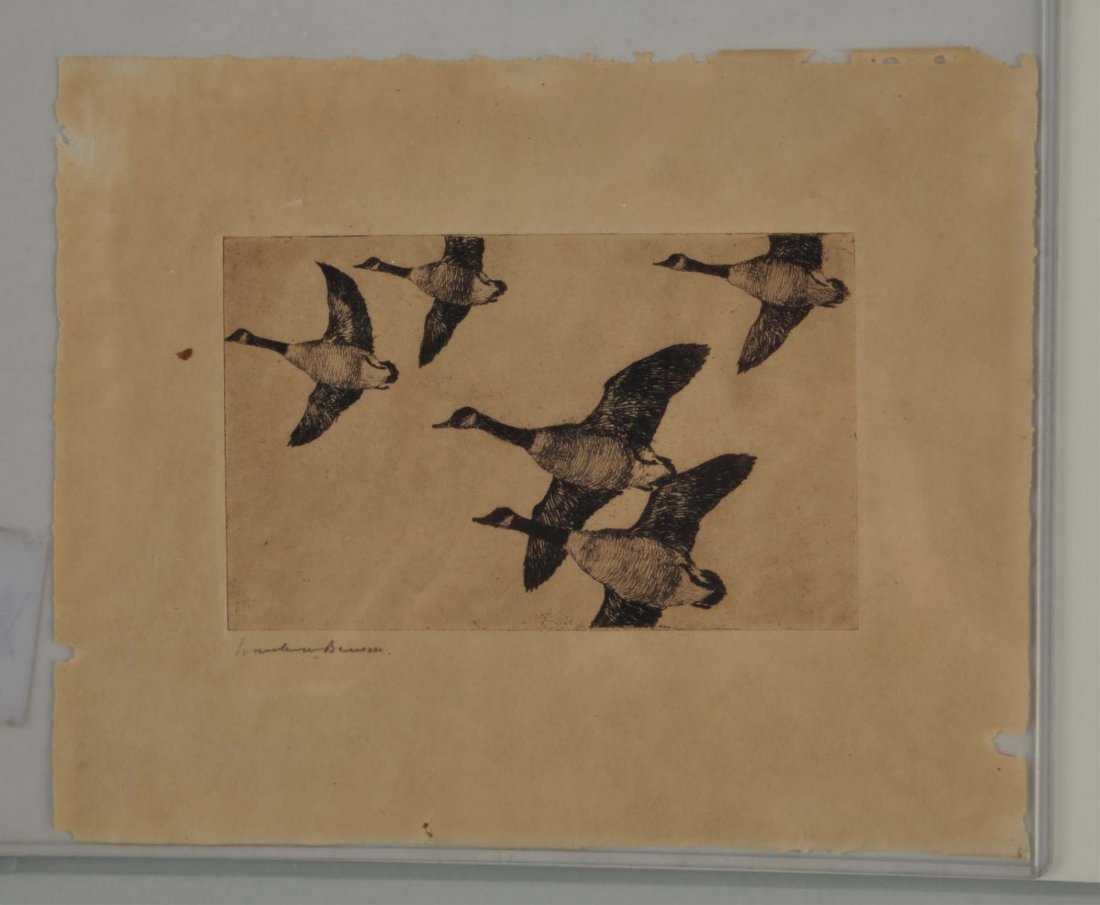 Original Etching "Geese in Flight" by F. Benson. (1 of 2)