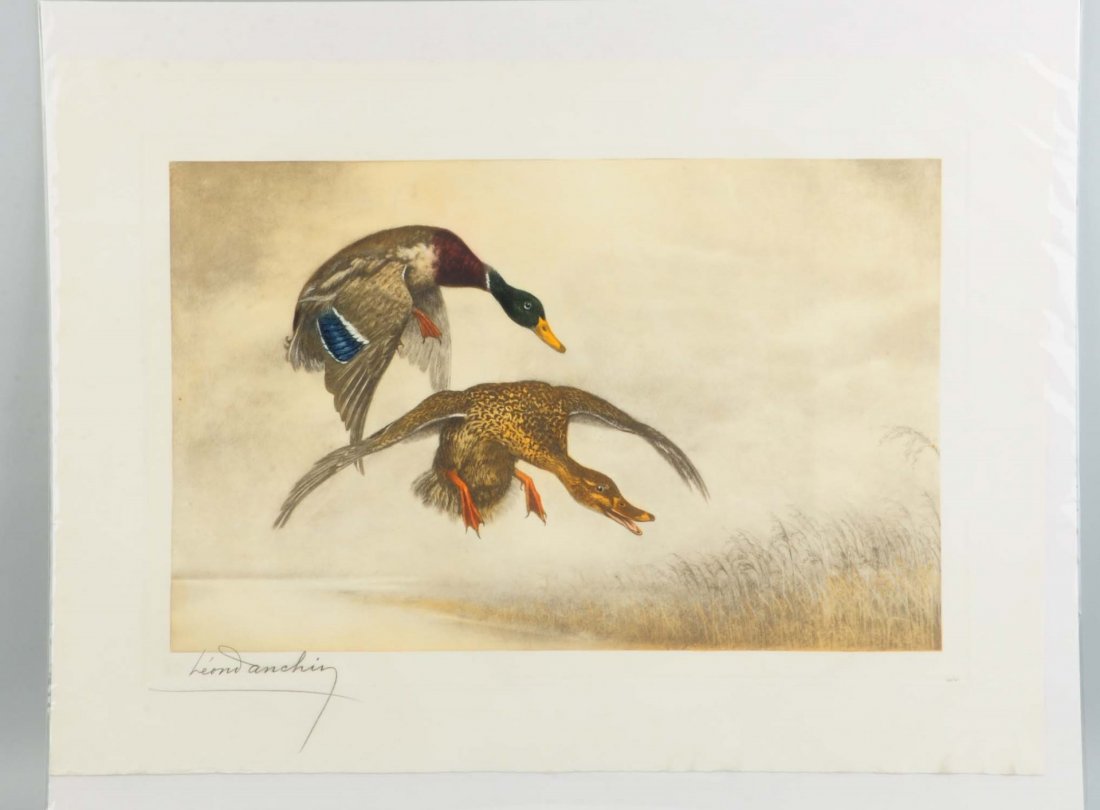 Etching "Ducks in Flight " Leon Danchin. (1 of 2)
