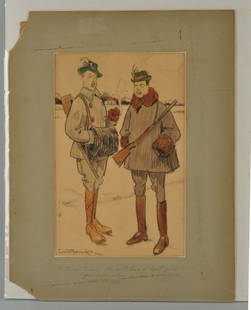 Original Cartoon Illustration.: Watercolor and charcoal on paper. 13" x 8-1/2". Signed at lower left "Louis Raemaekers". Size Framed: 14-1/2'' x 18-1/2''.