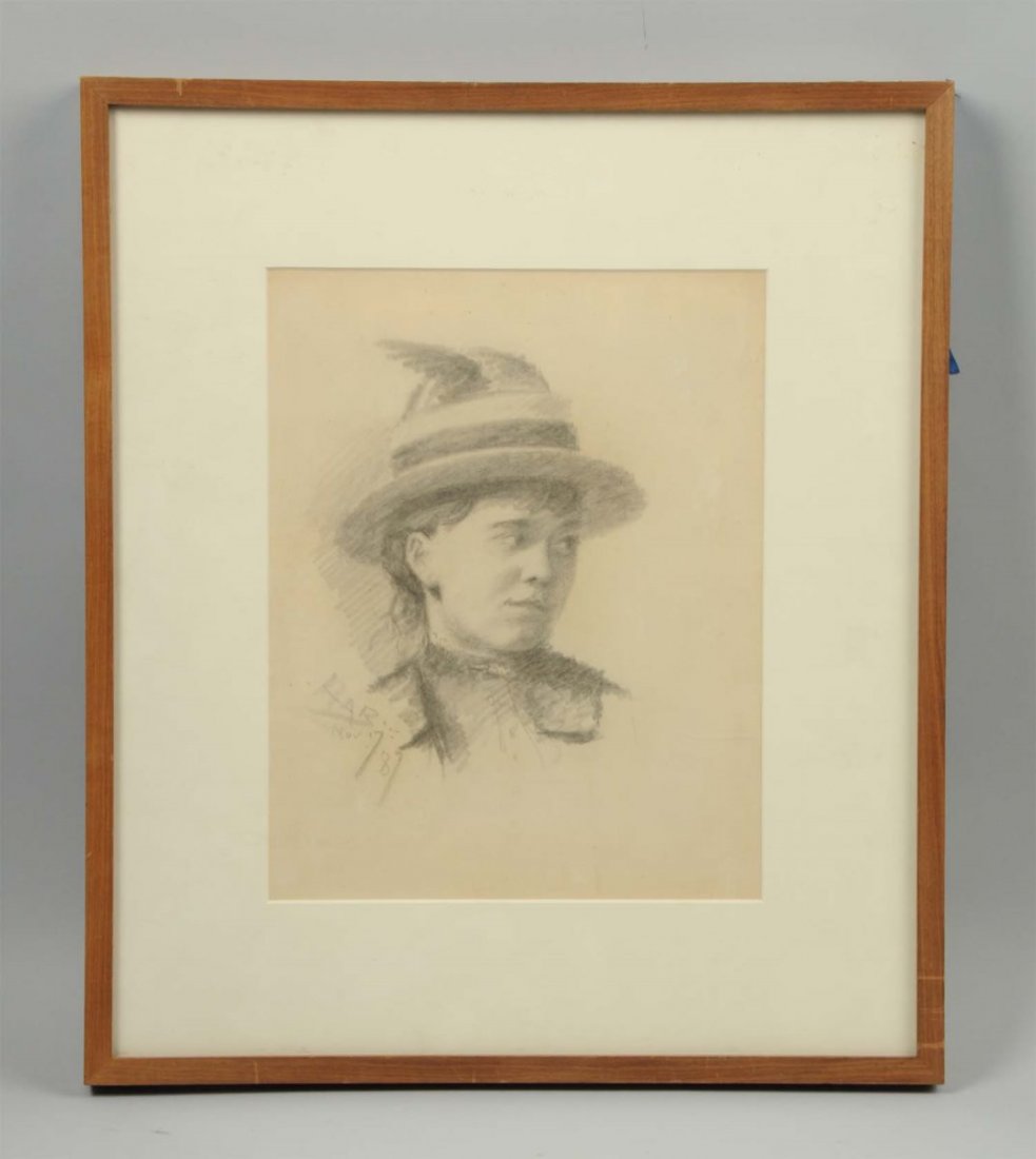John Haberle (1853 - 1933).: Portrait of a Young Girl". Graphite on paper. 12" x 9-1/2". Signed and dated lower left (November 17th, '87). Provenance: Jill Newhouse NYC. Exhibitions: Whitney Museum of American Art NYC; Amon Carte