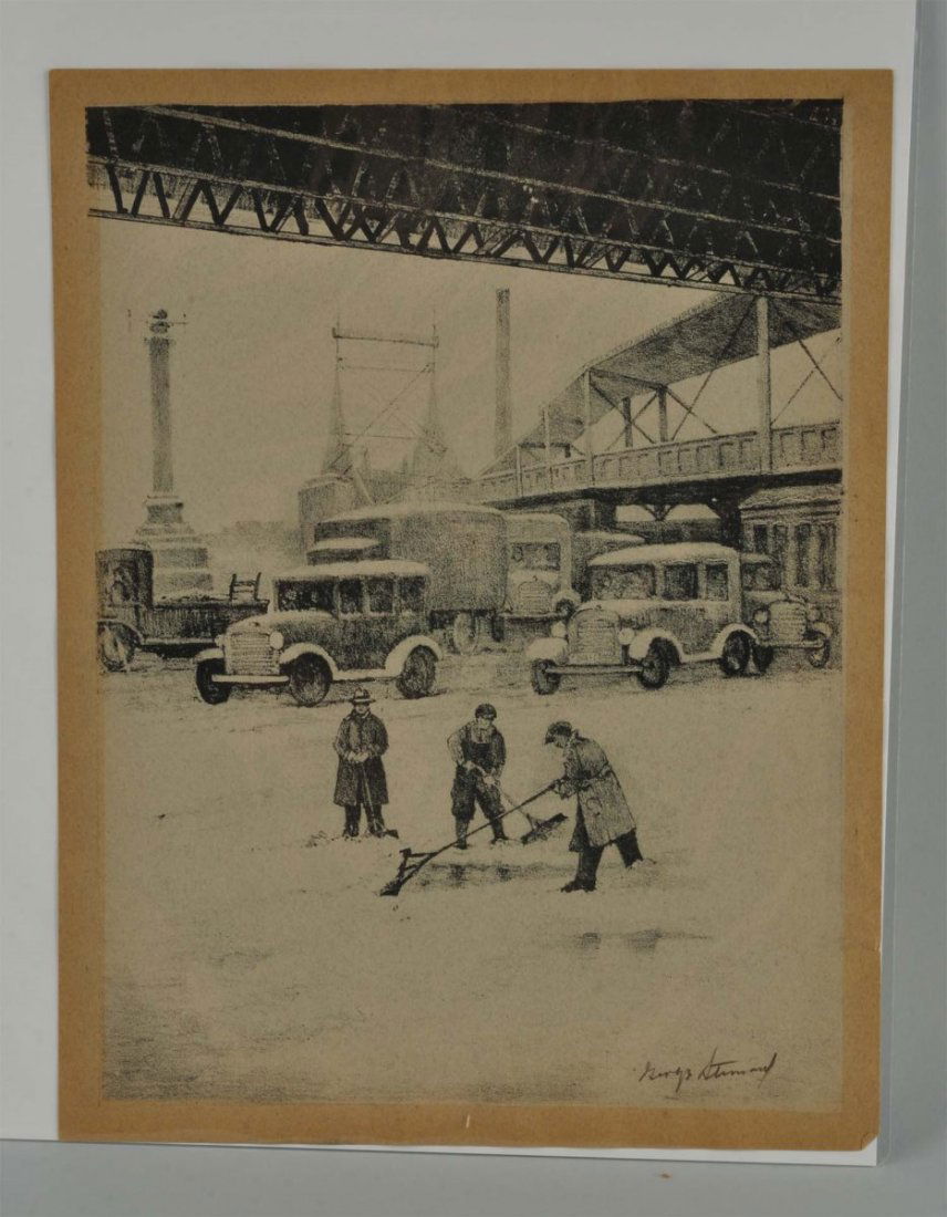 Lithograph "City Snow Scene" By G. Stimmel. (1 of 2)