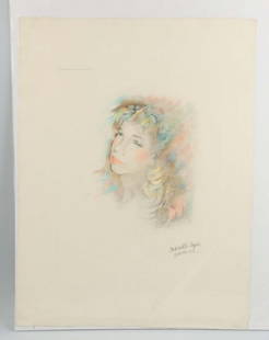 Engraving, "Portrait of a Young Girl" by M. Lydis.: Mariette Lydis (1894-1970) "Portrait of a Young Lady" limited addition color engraving, 153/200. 17-1/2" x 13-3/4" plate, signed lower right. Size 26" x 19 -1/2".