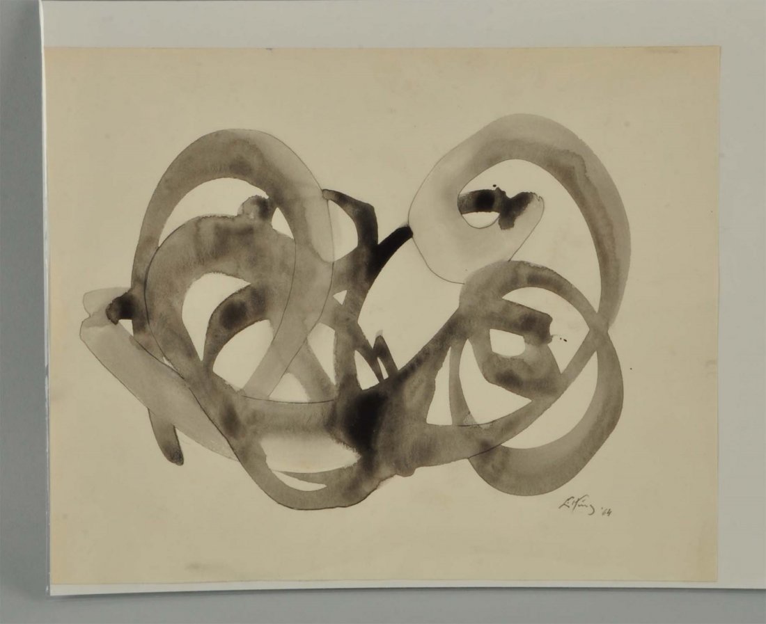 Mixed Media "Abstract" Emlen Etting.: Emlen Etting (1905-1993). "Abstract" mixed media on paper. Signed in pencil. Size 9 -1/2" x 8".