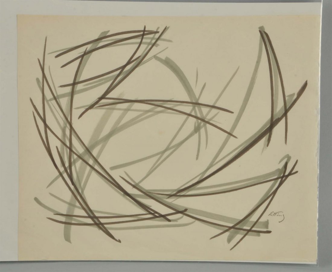 Mixed Media "Abstract" Emlen Etting.: Emlen Etting (1905-1993). "Abstract" mixed media on paper. Signed in pencil. Size 10" x 8".