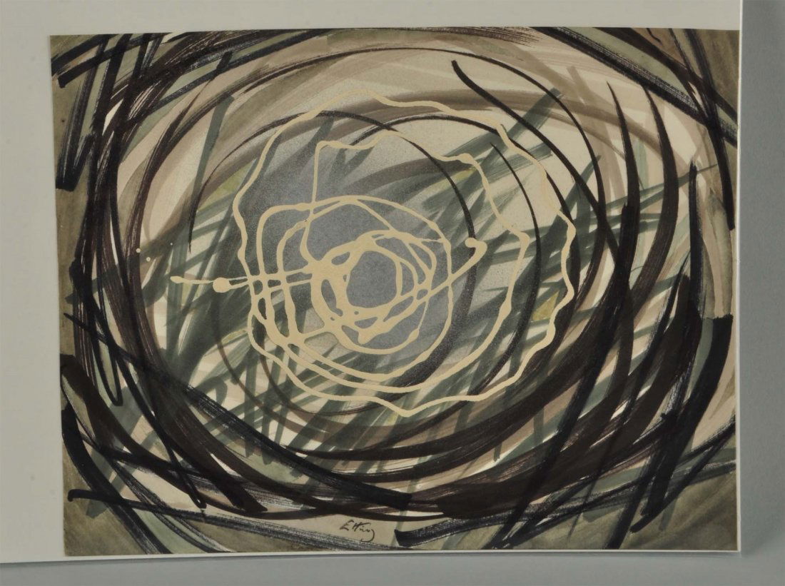 Mixed Media "Abstract" Emlen Etting.: Emlen Etting (1905-1993). "Abstract" mixed media on paper. Signed in pencil. Size 9 -1/2" x 7 -1/2".