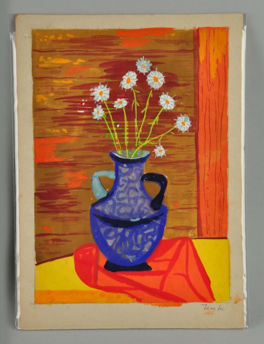 Gouache "Modern Floral Still Life" Josef Zenk. (1 of 2)