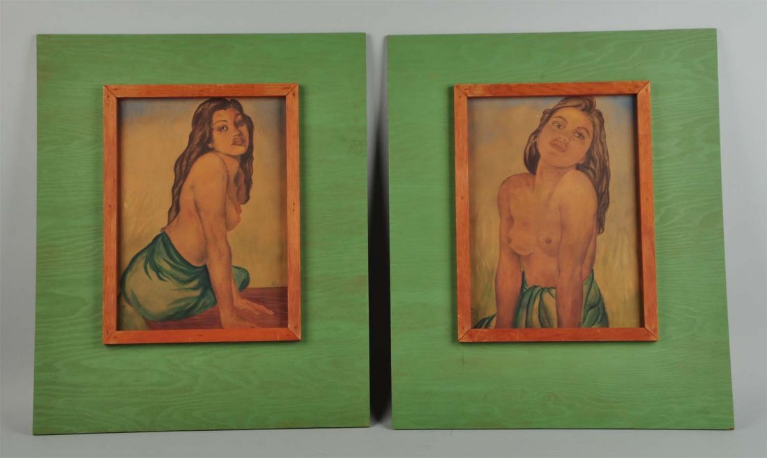 Lot of 2: Paintings on Board of Topless Woman. (1 of 5)