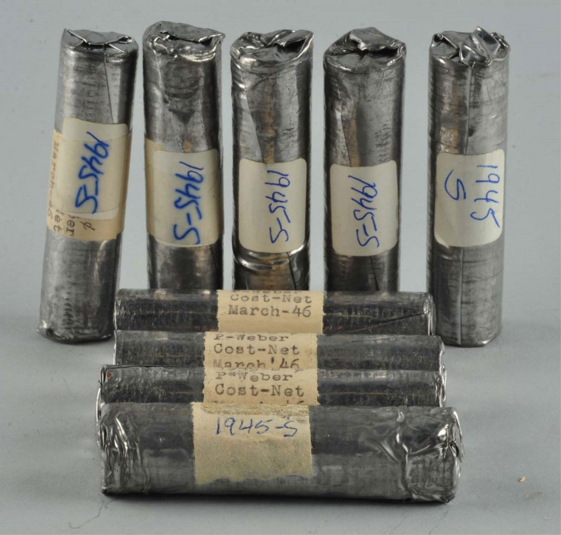 Lot Of 9: BU Rolls of 1945S Pennies. (1 of 1)