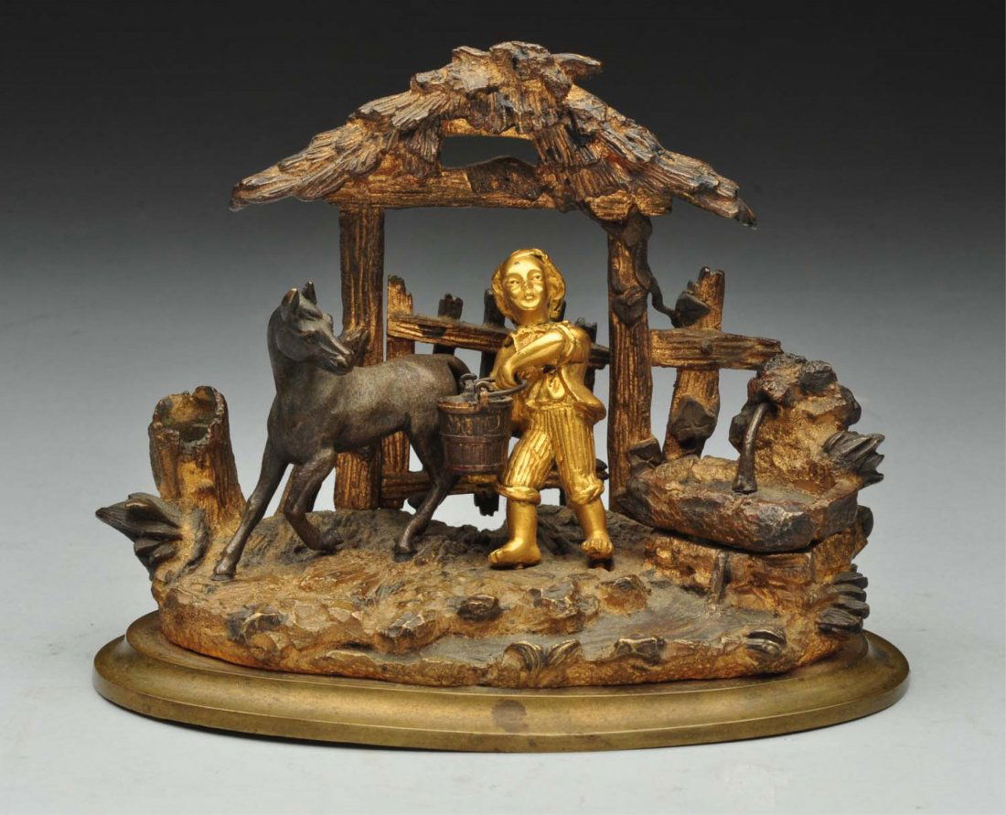 European Bronze Inkwell & Pen Holder. (1 of 6)