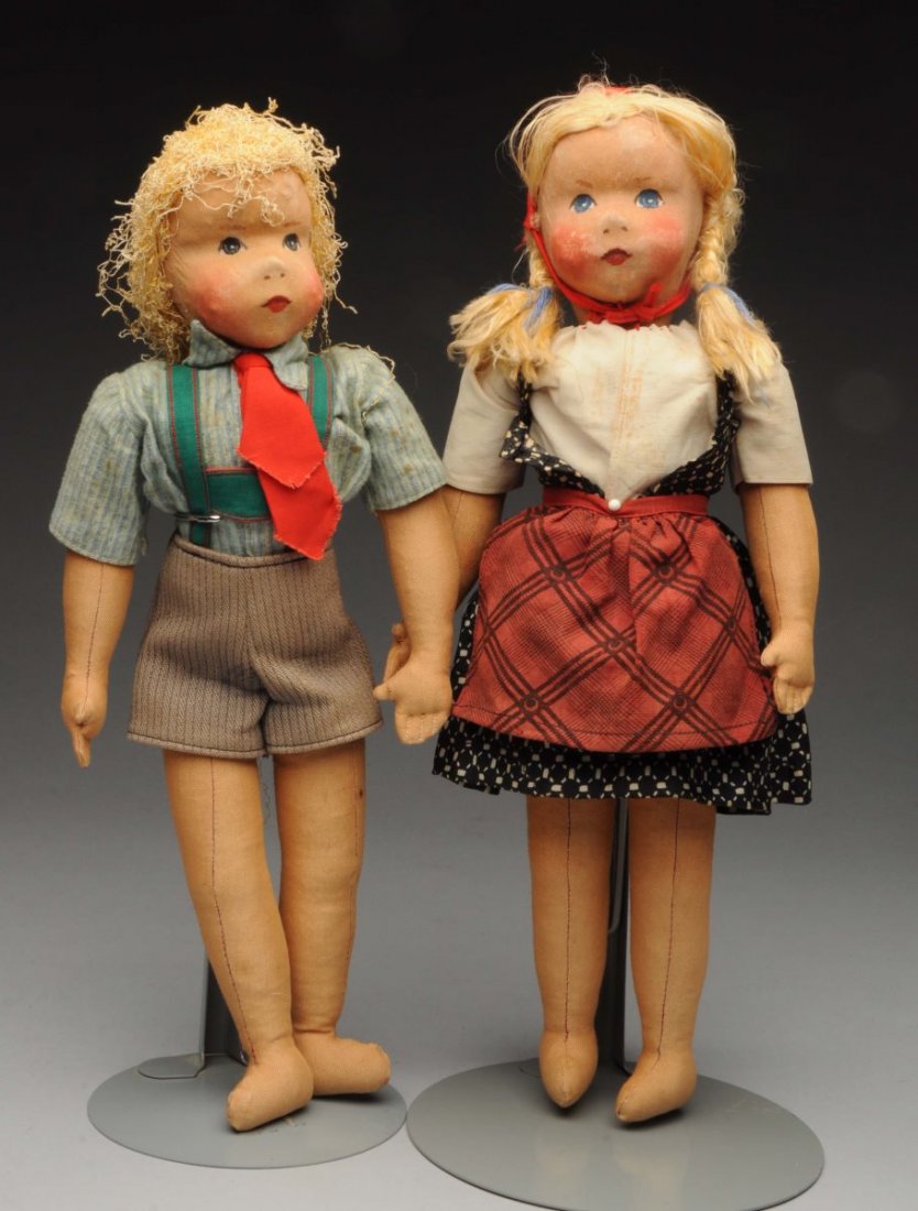 Lot Of 2 Vintage German Cloth Dolls.