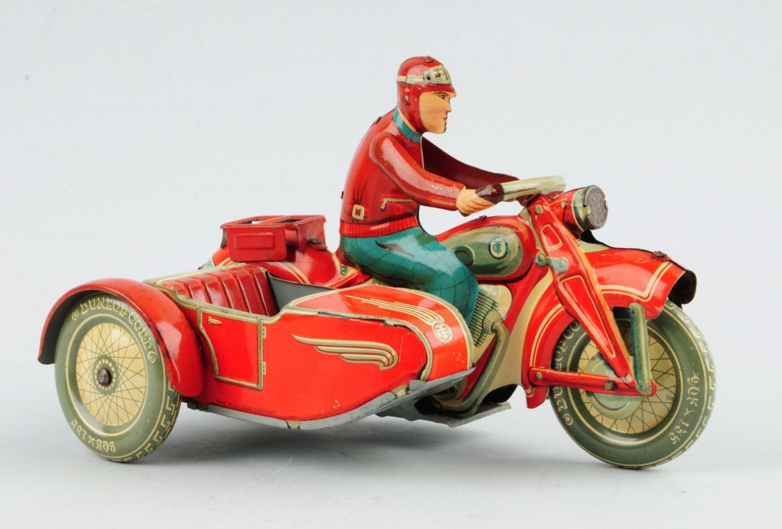German Tin Litho Tippco Motorcycle with Sidecar. (1 of 2)