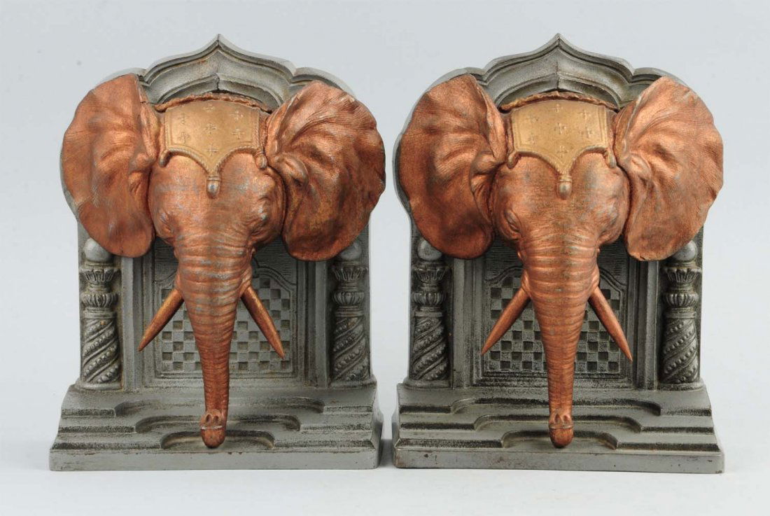 Lot Of 2: Cast Iron B & H Elephant Bookends. (1 of 4)