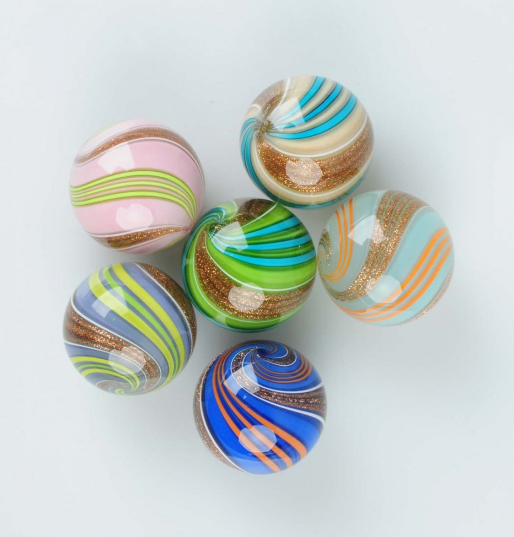 Lot of 6: Marked Matthews Banded Lutz Marbles. (1 of 1)