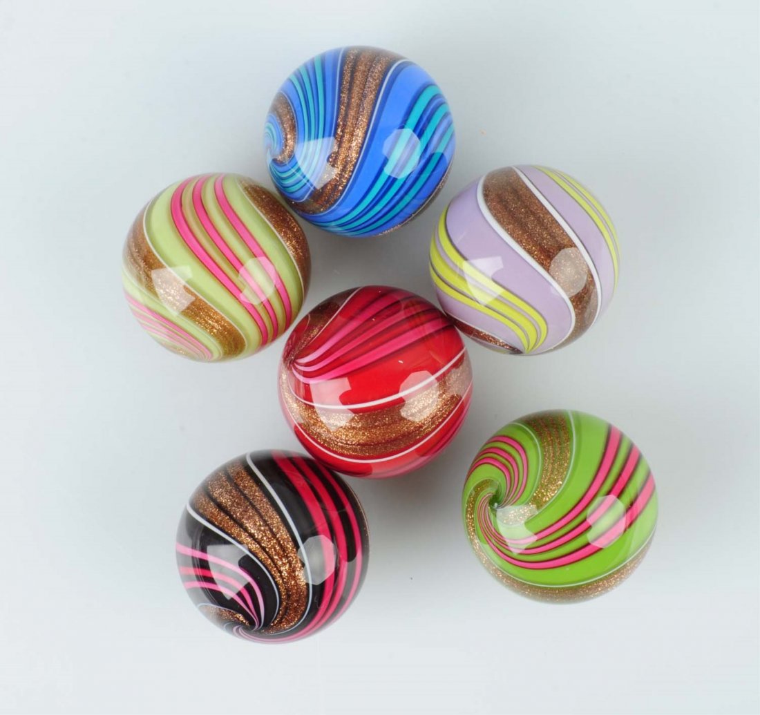 Lot of 6: Mark Matthews Banded Lutz Marbles. (1 of 1)