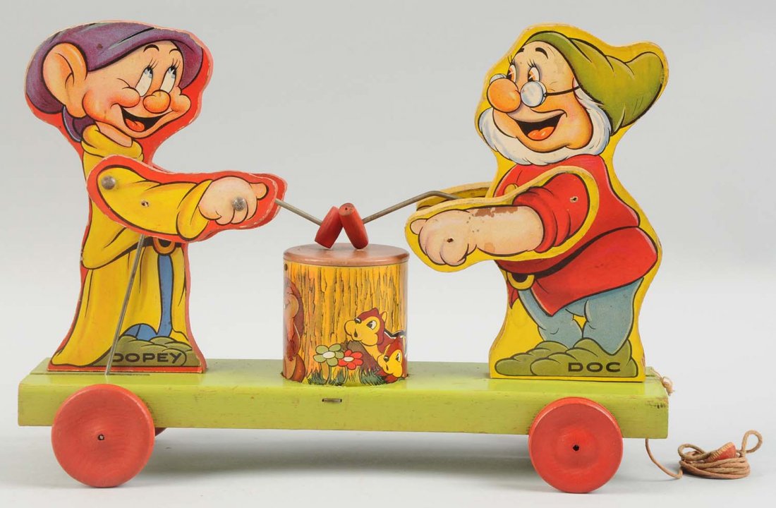 Fisher Price Paper on Wood Disney Doc & Dopey Toy. (1 of 2)