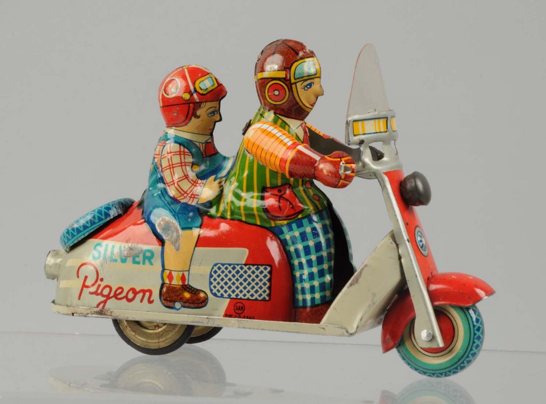 Scarce Japanese Tin Litho Silver Pigeon Scooter. (1 of 2)