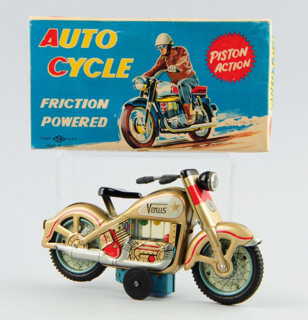 Japanese Tin Litho Friction Venus Motorcycle Toy. (1 of 2)