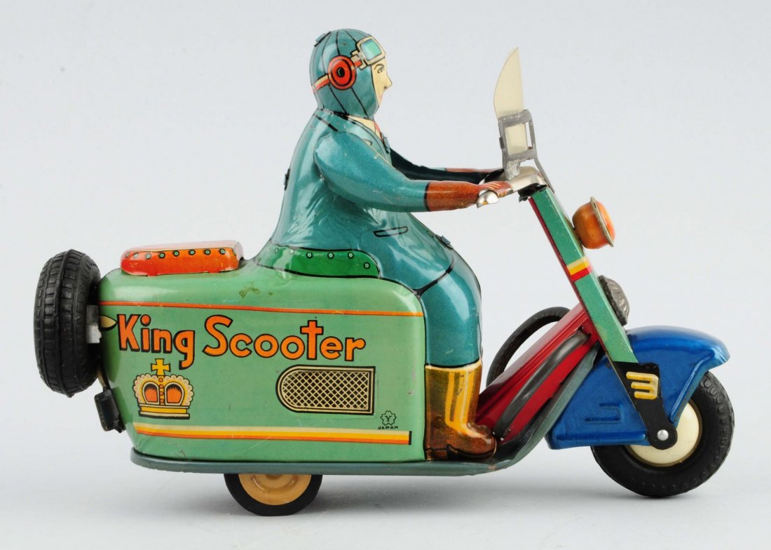 Japanese Tin Litho Friction King Scooter Toy. (1 of 2)