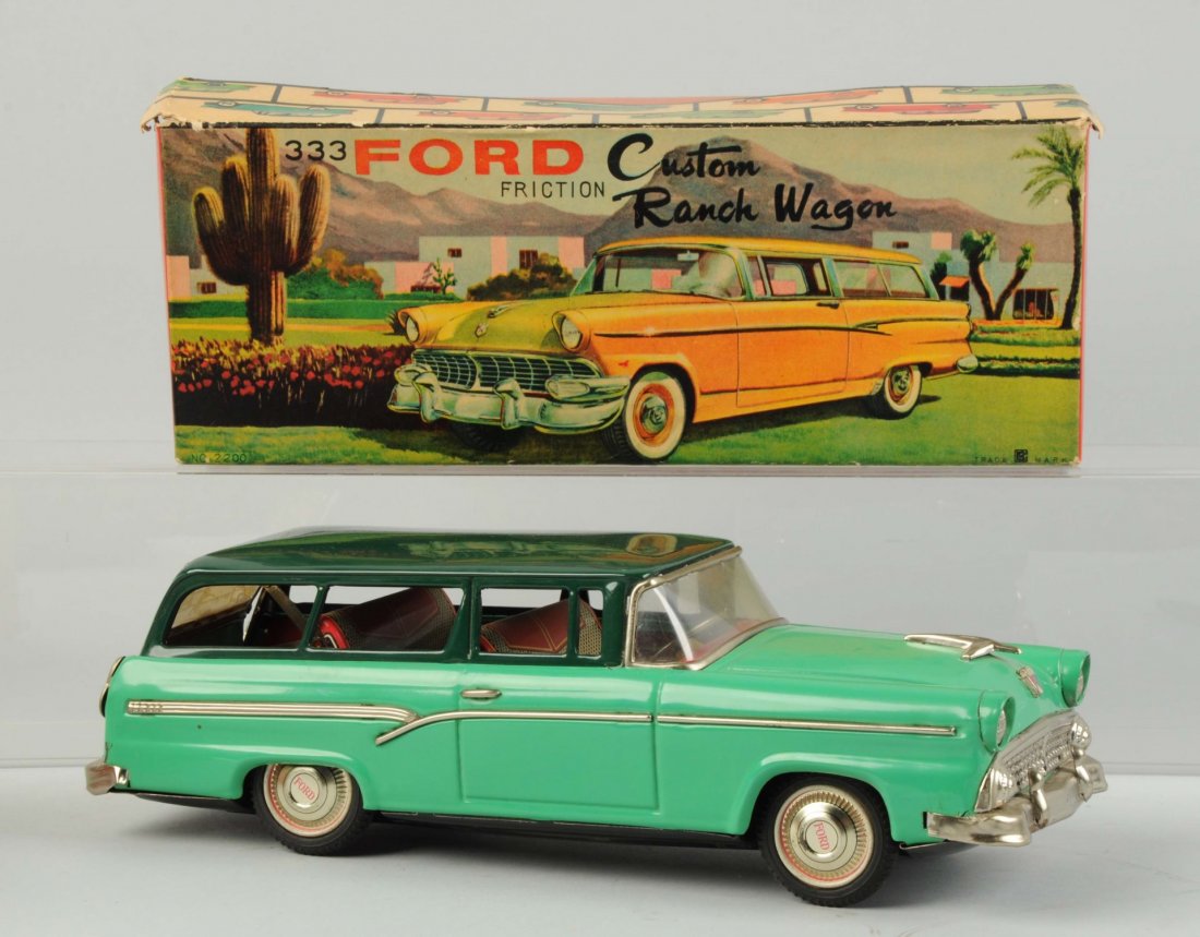Tin Bandai Ford Ranch Wagon Friction Toy.