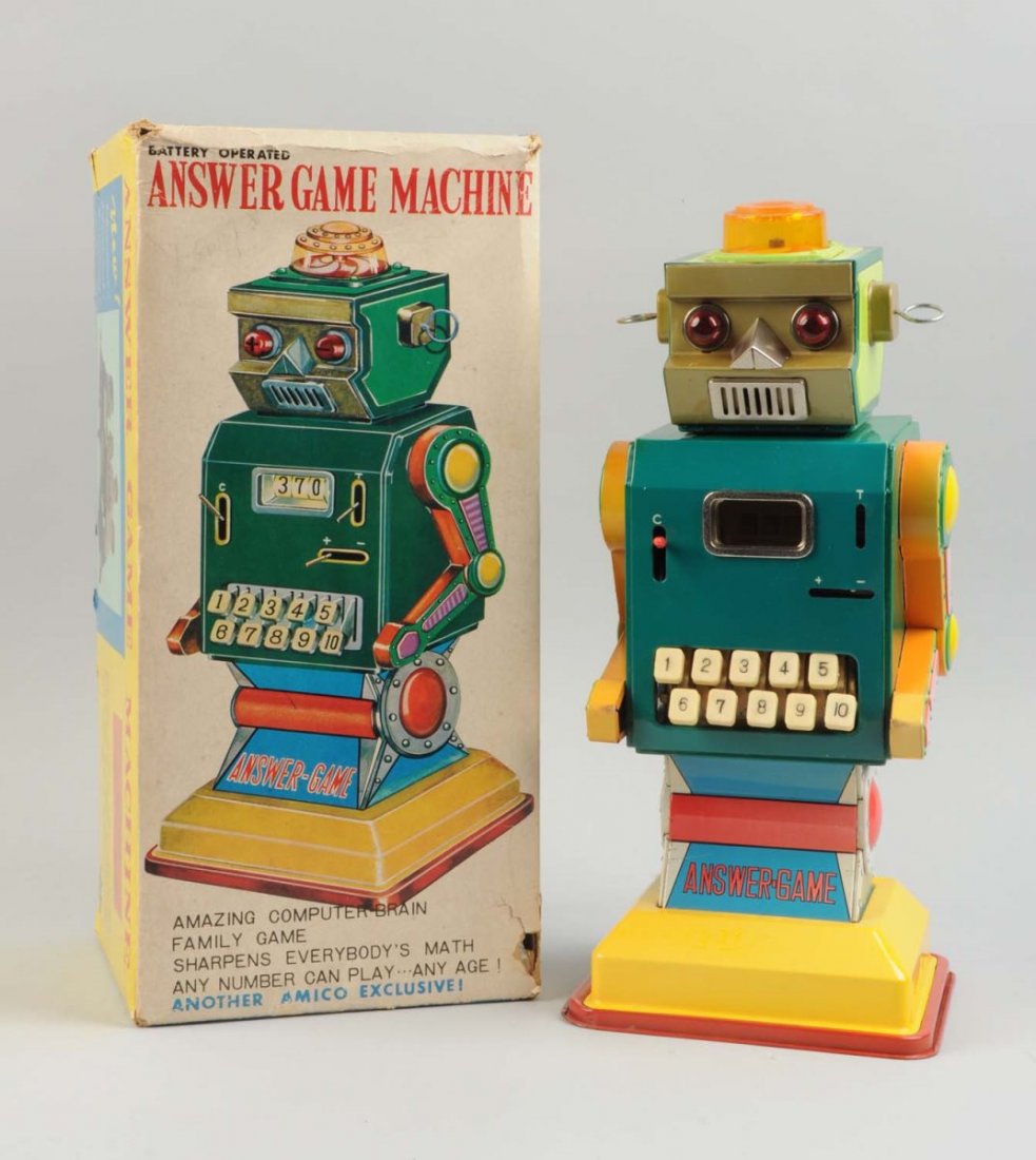 Japanese Tin Litho Battery Op Answer Game Machine. (1 of 2)