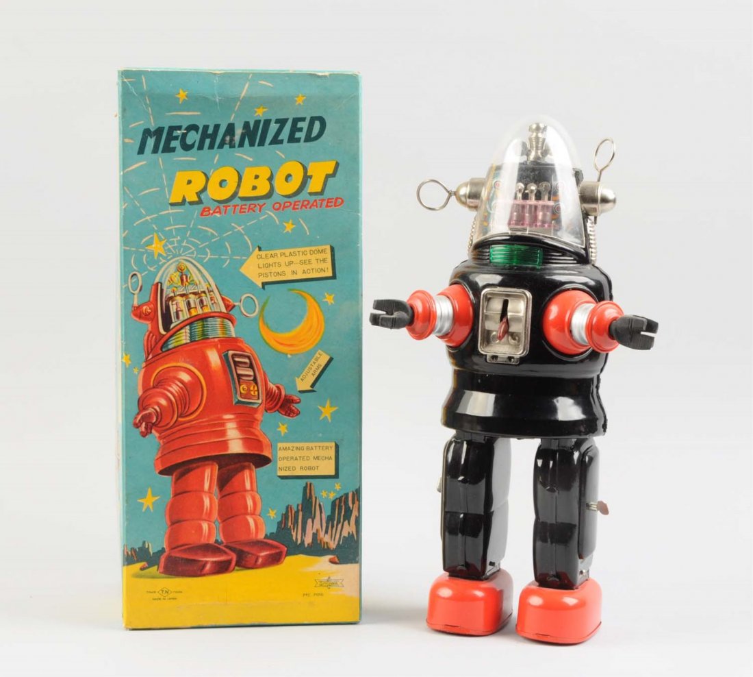 Japanese Tin Litho Battery Op Mechanized Robot. (1 of 2)