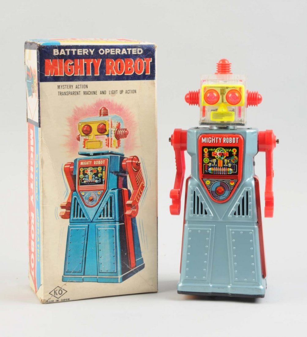 Japanese Tin Litho Battery Op Mighty Robot. (1 of 2)