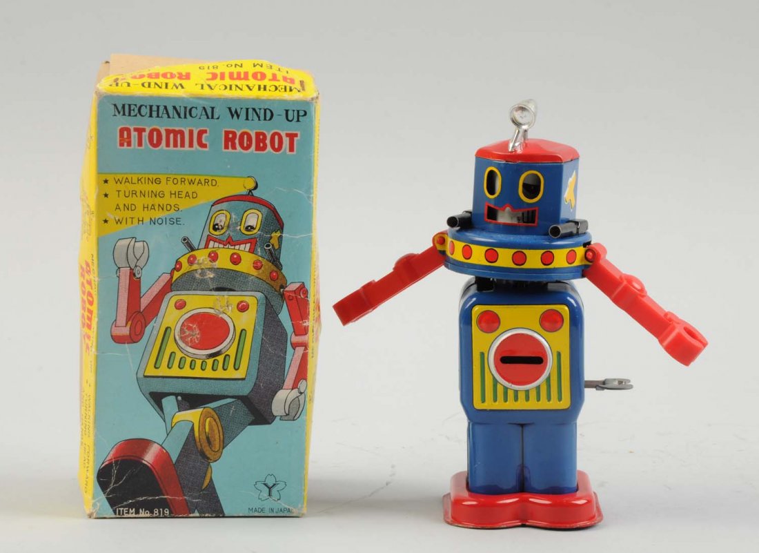Japanese Tin Litho Wind-Up Atomic Robot. (1 of 2)