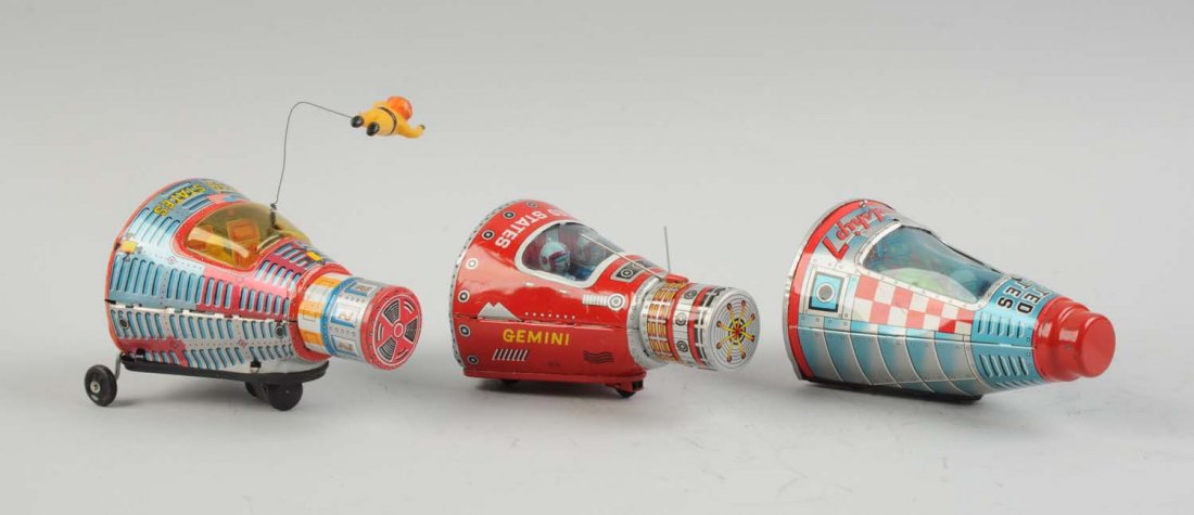 Lot Of 3: Japanese Tin Litho Space Capsules. (1 of 2)