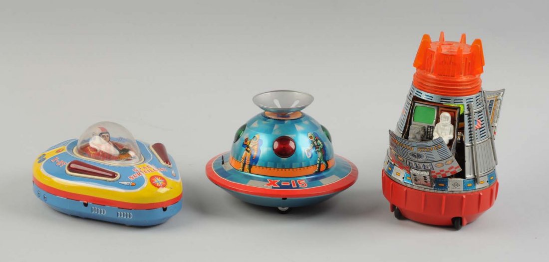 Lot Of 3: Japanese Tin Litho Space Vehicles. (1 of 2)