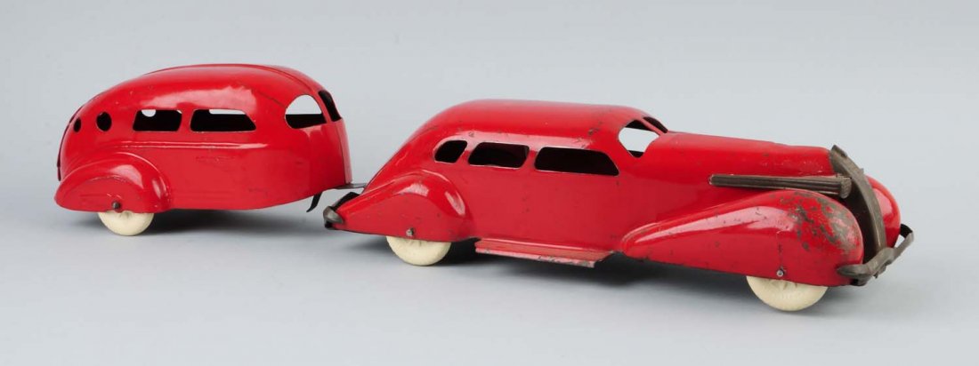 Lot of 2: Pressed Steel Kingsbury Car & Trailer. (1 of 2)