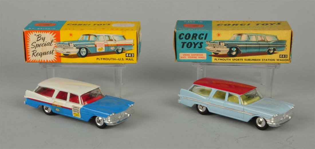 Lot Of 2: Corgi #443 & #445 Plymouth Wagons. (1 of 4)