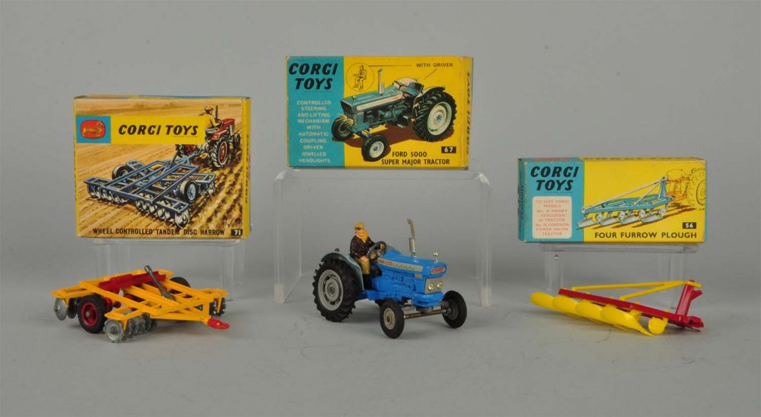 Lot Of 3:Corgi #71 Harrow, #67 Tractor, #56 Plough (1 of 5)