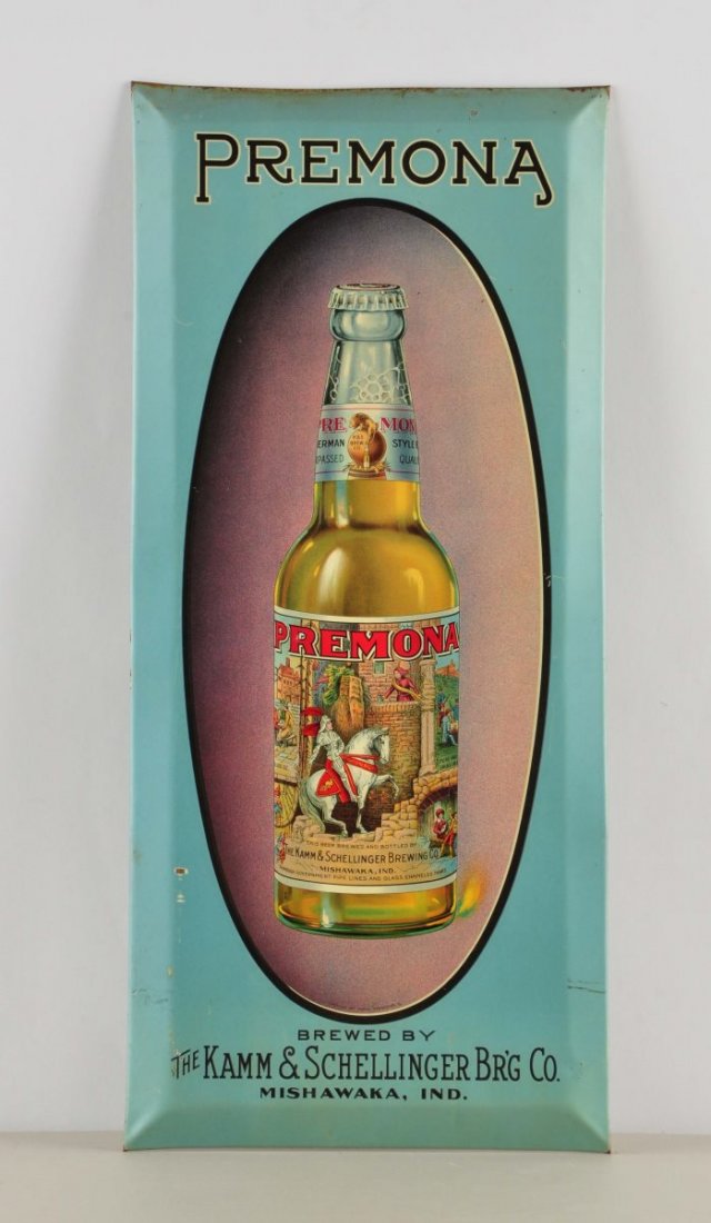 Premona Beer Tin Over Cardboard Advertising Sign. (1 of 1)