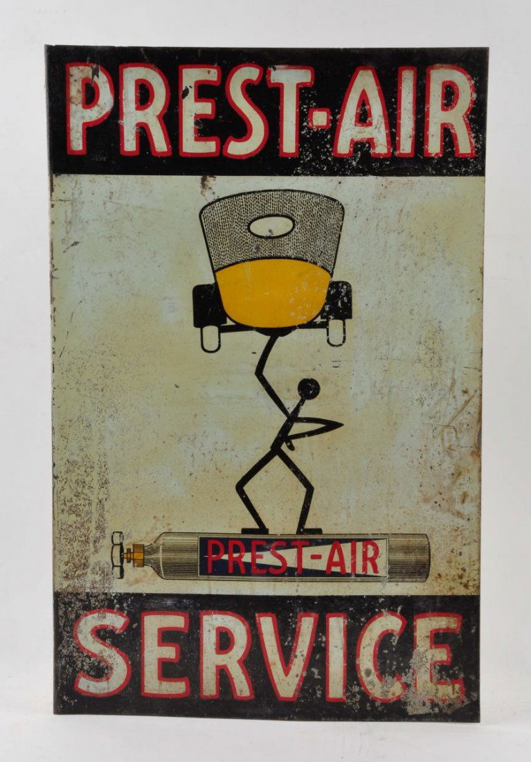 Prest-Air Tin Flange Advertising Sign. (1 of 3)